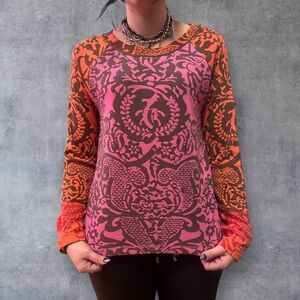 Sigrid Olsen Pink and Orange Long Sleeve Top
